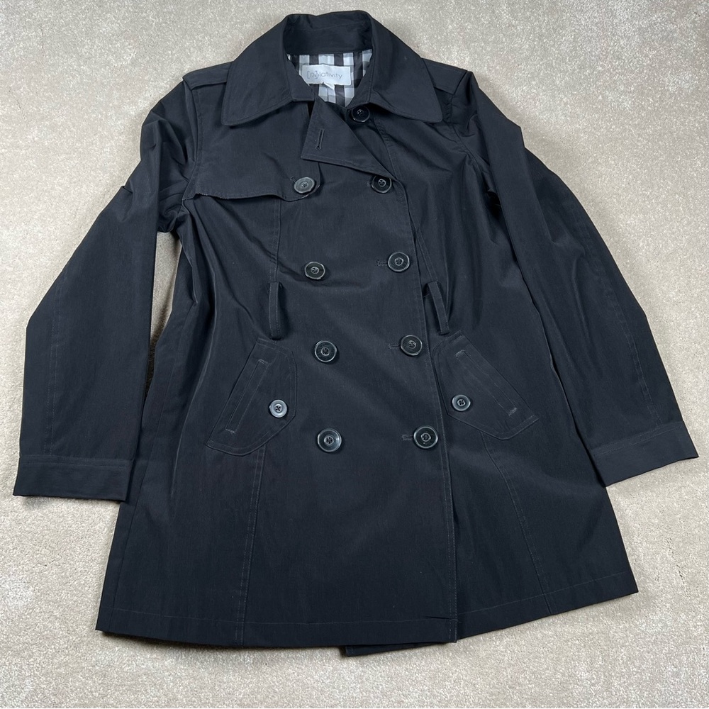 Lightweight Jacket Black Button Front Collared Polyester Relativity women's Med